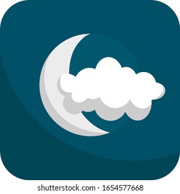 Partly Cloudy - Moon And Cloud, Simple Icon With Dark Blue Background