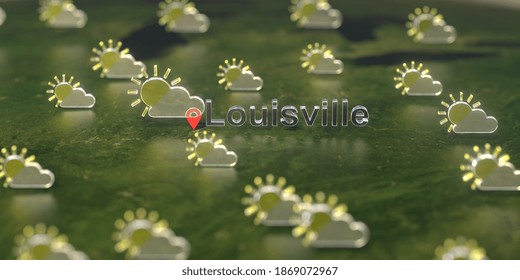 Partly Cloudy Weather Icons Near Louisville City On The Map, Weather Forecast Related  3D Rendering