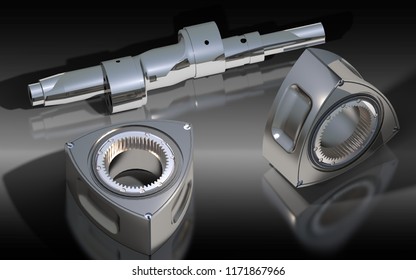 The Parts From Wankel Engine. 3D Rendering