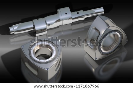 The parts from Wankel engine. 3D rendering
