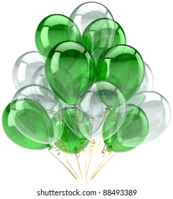 Party Balloon Green White Colorless Translucent Helium Balloons Birthday Decoration Anniversary Retirement Graduation Celebration Holiday Greeting Card. Joy Positive Good Abstract. 3d Render Isolated