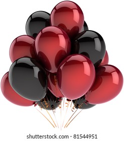 Party Balloons Black Red Happy Birthday Decoration Multicolor Balloon Baloons. Anniversary Graduation Retirement Occasion Greeting Card Concept Fun Joy Abstract. 3d Render Isolated On White Background