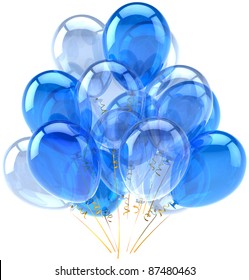 Party Balloons Blue Cyan White Birthday Holiday Anniversary Retirement Celebrate Decoration Elegance Baloons Life Events Greeting Card Design Element Classic. 3d Render Isolated