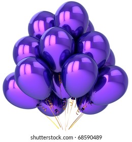 Party Balloons Blue Purple Helium Balloon Birthday Decoration Anniversary Graduation Retirement Holiday Celebration Greeting Card Design Element. 3d Render Isolated On White Background