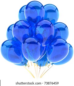 Party Balloons Blue Translucent Birthday Anniversary Graduation Retirement Holiday Decoration Cyan Blank. Joy Happy Positive Emotion Abstract. 3d Render Isolated On White Background