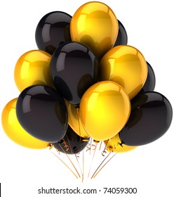 Party Balloons Yellow Balloon Black Contrast Happy Birthday Decoration Different. Anniversary Graduation Retirement Occasion Life Events Greeting Card Concept. 3d Render Isolated On White Background