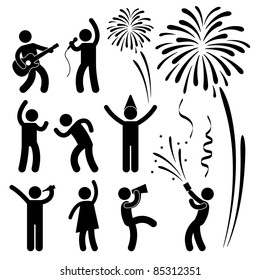 Party Celebration Event Festival People Nightlife Joyful Karaoke Singing Dancing Firework Icon Sign Symbol Pictogram