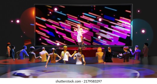 Party concerts in Metaverse, avatars and online music performances via VR glasses in the world of Metaverse 3D illustrations. - Powered by Shutterstock