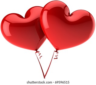 Party heart balloons red two 2 birthday decoration romantic Love couple flirting relationship Valentines Day honeymoon wedding marriage greeting card. 3d render isolated on white background - Powered by Shutterstock