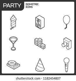 Party Outline Isometric Icons Set.