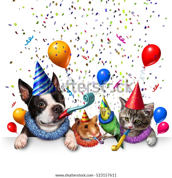 3dイラストを使った記念パーティーや誕生日パーティーを祝う ペットのグループとしてのパーティーや新年のパーティー のイラスト素材