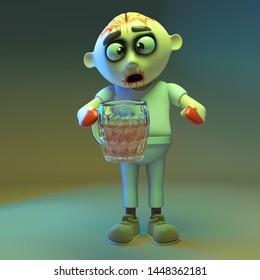 Party time zombie monster drinks another pint of beer, 3d illustration render