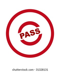 Pass stamp in red circle, isolated on white background.