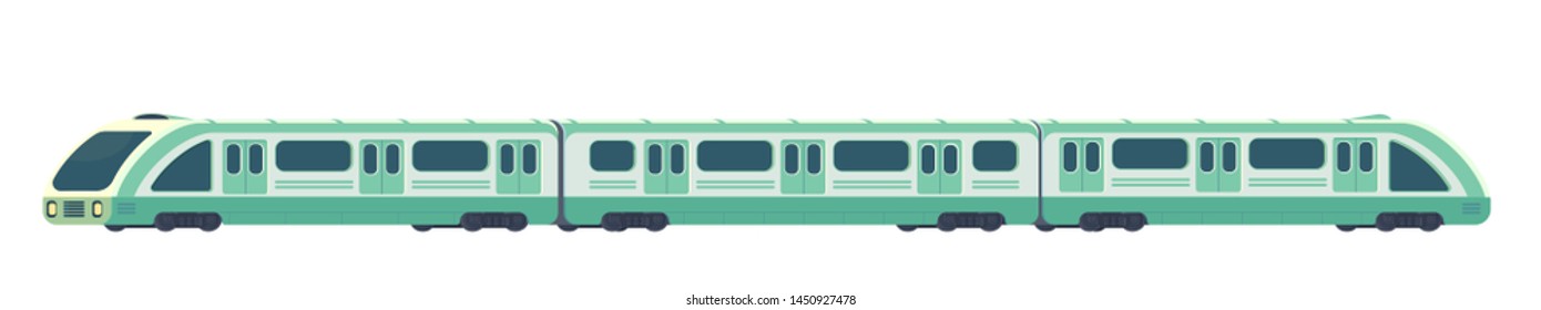 Passanger Modern Electric High-speed Train. Railway Subway Or Metro Transport. Underground Transport. Flat Illustration Isolated On White.