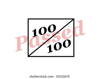 Passed with full marks sign. For various concepts such as education and examination, business and office, industry and laboratory, and quality control tests.