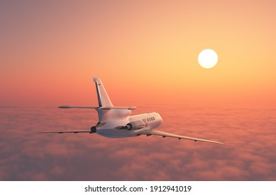 Passenger Plane Above The Clouds. 3d Render