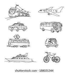 Passenger Transport . Doodle Set.