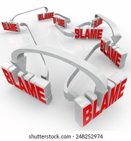 Passing Blame With Arrows Pointing To Others Accusing Them Of Doing Something Wrong Or Messing Up And Denying Responsibility, Accountability Or Culpability