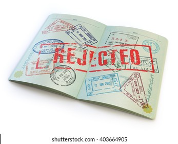 Passport With Rejected Visa Stamp Isolated On White. 3d Illustration