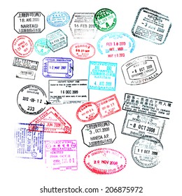 Passport stamps  isolated on white background