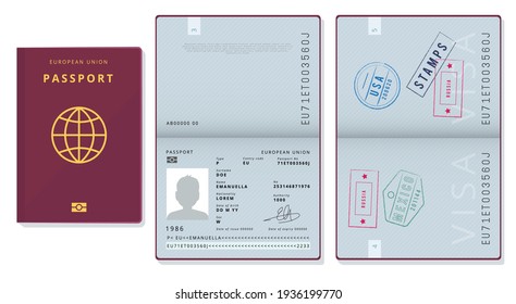 Passport Template. Official Id Document Visa Sapling Pages Cards Legal Travel Badges Pictures