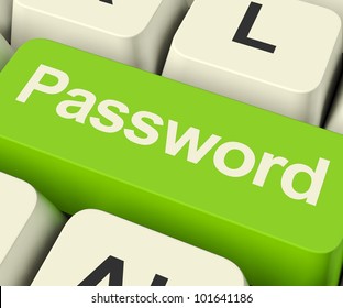 Password Computer Key In Green Shows Permission And Security