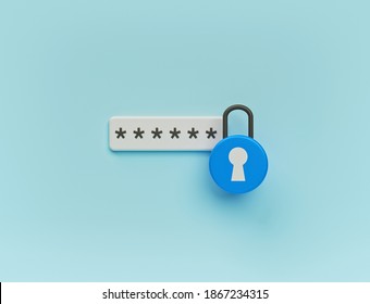 Password Protected Icon. Secure Login Concept. Minimal Design. 3d Rendering