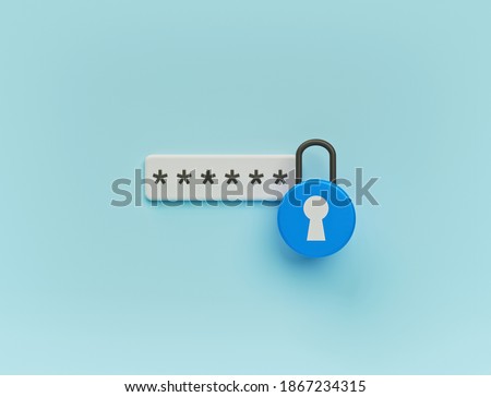 Password protected icon. secure login concept. minimal design. 3d rendering