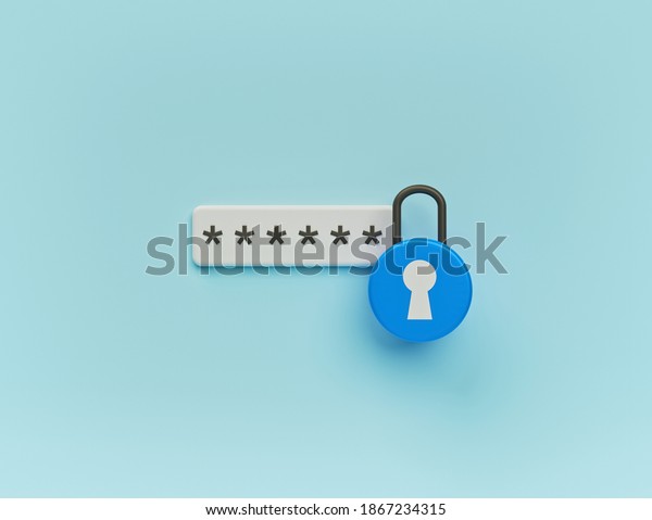 Password protected icon. secure login concept.\
minimal design. 3d\
rendering