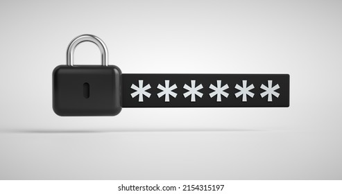Password protected secure login concept. Security concept padlock login password. 3d Rendering