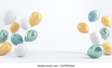 Pastel balloons on white background. 3d rendering, Birthday party background, Copy space. - Powered by Shutterstock