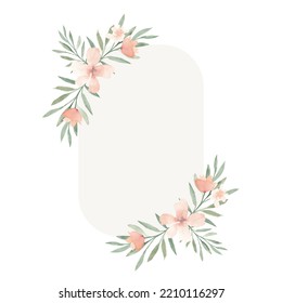 Pastel Beige Exotic Tropical Floral Border In Loose Watercolor Style. Peach Color Flower Frame Isolated On White Background, Banner, Wedding Invitation, Greeting Card, Bridal Shower, Baby Shower