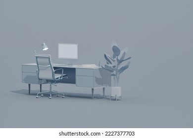 Pastel blue monochrome minimal office table desk. Minimal idea concept for study desk and workspace. Mockup template, 3d rendering
 - Powered by Shutterstock