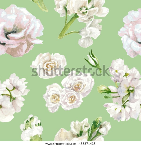 Pastel Colors Floral Pattern White Roses Stock Illustration 438871435