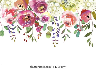 Pastel Colors Watercolour Floral Drop Isolated On White Background.