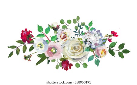 Pastel floral bouquet drop frame hand painted acrylic mint light pink wedding flowers on white background. - Powered by Shutterstock