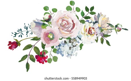 Pastel floral drop bouquet hand painted acrylic mint magenta pink wedding flowers on white background. - Powered by Shutterstock