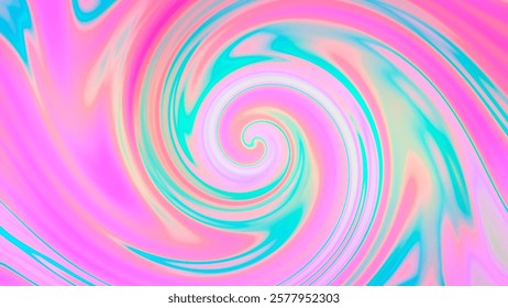 Pastel fluorescent abstract background with gradient wave in magenta pink cyan green aqua blue faded orange lilac purple pale yellow colors. Swirling spiral shape pattern. Groovy fantasy retro design