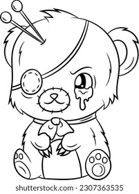 Pastel goth Panda doll halloween coloring pages