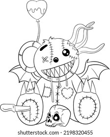 pastel goth Teddy coloring page for kids 
