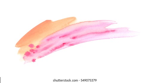 Pastel Orange And Pink Watercolor Paint Smudge On Clear White Background