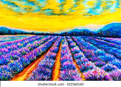 Pastel Painting Lavender Field Provence France Stock Illustration ...