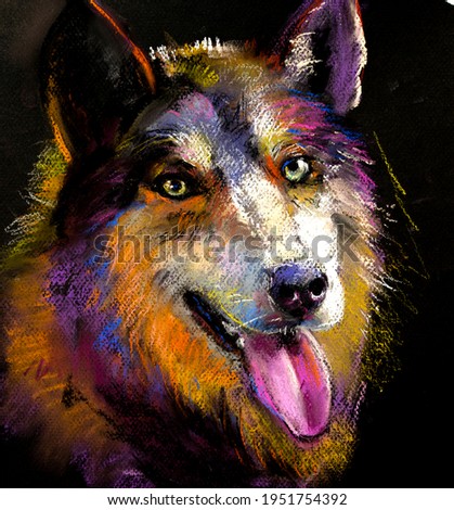 Pastel painting of a wolf. Modern art.