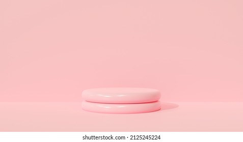 Pastel Pink 3D Background Abstract Of Macaron Stage Podium. 3D Rendering Of Stage Podium Pedestal For Mock Up, Display Product, Showcase. Minimal Studio With Stand, Macaron Cake.