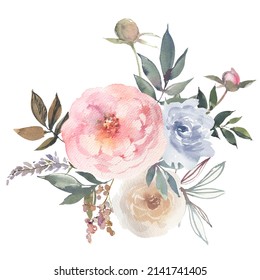 Pastel Pink Blue Ivory Watercolor Floral Stock Illustration 2141741405 ...