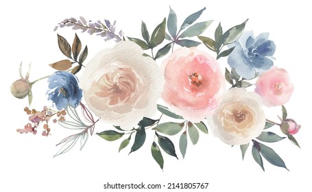 Pastel Pink Blue Watercolor Flower Bouquet Stock Illustration ...