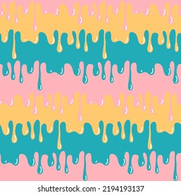 Pastel Pink Blue Yellow Sugar Syrup Drip, Liquid Glaze Seamless Pattern For Textile And Packaging