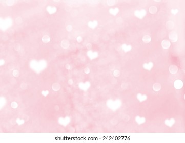 Pastel Pink Color Of Heart Bokeh Background