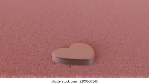 Pastel Pink Heart Scene On Pink Shag Rug. 3D Illustration