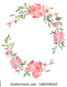 Pastel Pink Watercolor Floral Arrangement Isolated On White Background